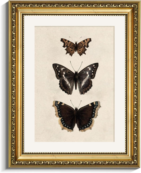 VIYYIEA Vintage Gold Framed Butterfly Wall Art - Retro Canvas Print for Bedroom & Bathroom Decor | 11x14 Inch
