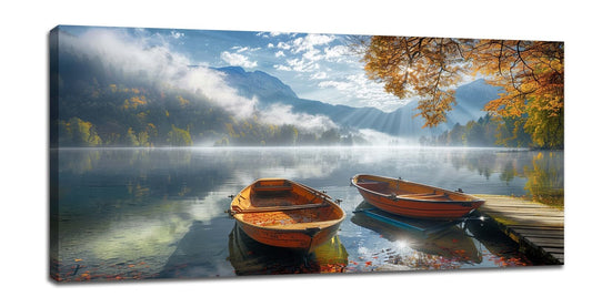 Large Canvas Wall Art for Living Room Lake Scenery Oversized Wall Decor Pictures Nature Landscape Print Mountain Forest Sunrise Sky Boat Painting Modern Home Artwork Office Bedroom Bathroom 60"x30"