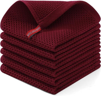 Homaxy Kitchen Dish Cloths - 100% Cotton Waffle Weave, Ultra Soft & Absorbent | 12 x 12 Inches, 6-Pack, Burgundy