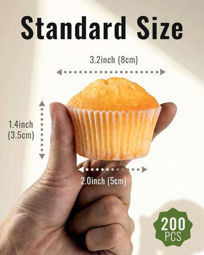Bake Choice Cupcake Liners - 200pcs Standard White, Greaseproof & Non-Stick Muffin Wrappers for Parties