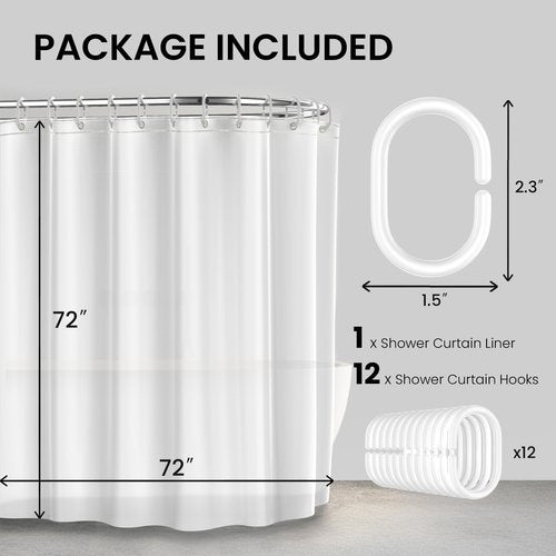 LiBa Bathroom Shower Curtain - Waterproof Plastic Shower Curtain Premium PEVA Non-Toxic with Rust Proof Grommets White 10G Heavy Duty Bathroom Accessories 72x72 (Pack of 2)