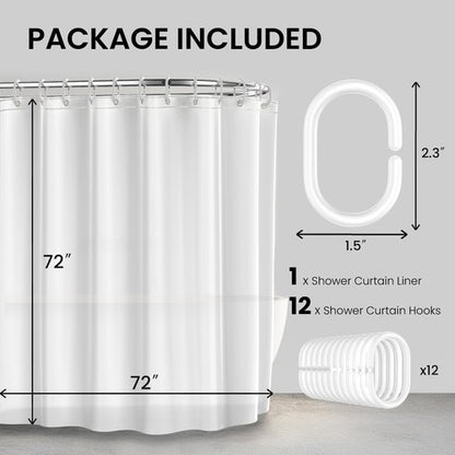 LiBa Bathroom Shower Curtain - Waterproof Plastic Shower Curtain Premium PEVA Non-Toxic with Rust Proof Grommets White 10G Heavy Duty Bathroom Accessories 72x72
