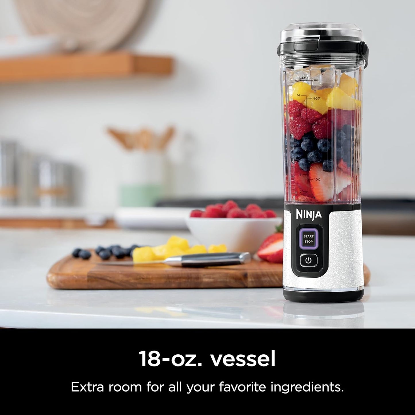 Ninja Blast Portable Blender - Cordless 18oz Personal Blender for Smoothies & Shakes | BPA Free, USB-C Rechargeable, White Glitter