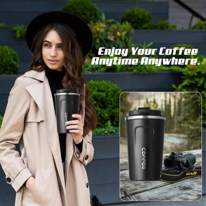 Skiennix Travel Coffee Mugs - Leak-Proof Reusable Stainless Steel Tumblers | 12oz Black Thermal Insulation