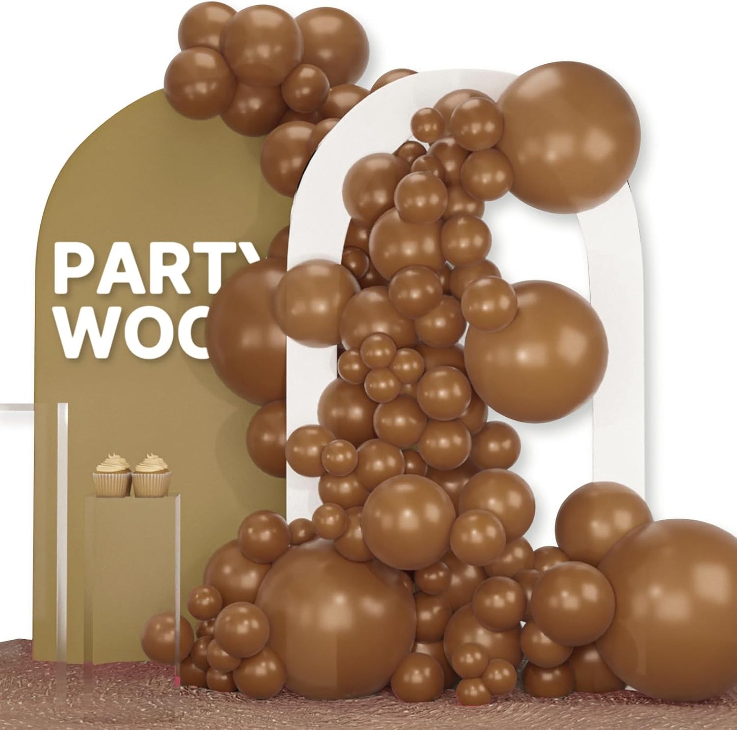 PartyWoo Brown Balloons - 120-Piece Boho Neutral Fall Arch Kit | 18", 12", 10", 5" Sizes for Birthday & Baby Shower Decor