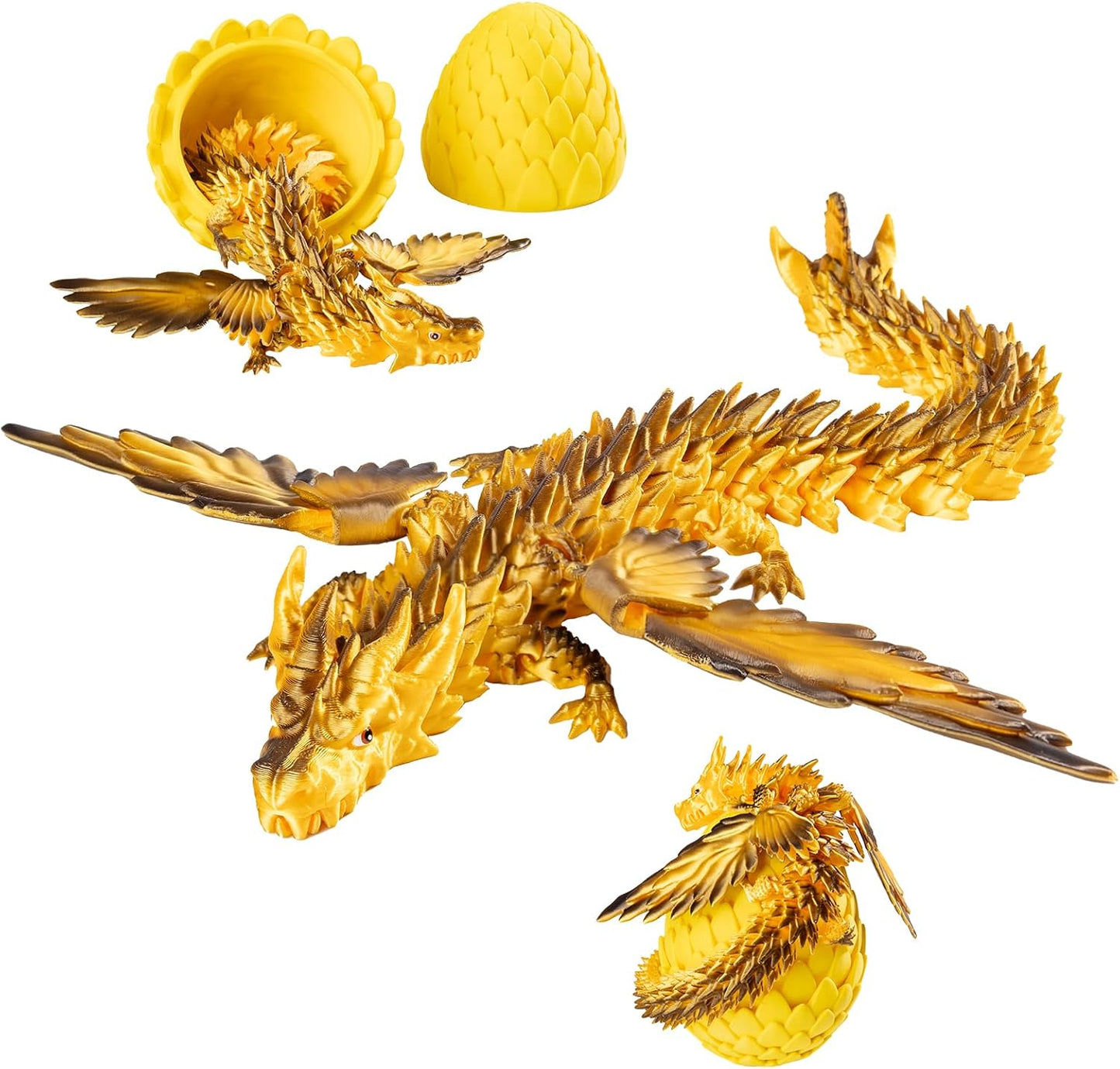 Skiennix 3D Printed Dragon Eggs - Articulated Silk Gold Dragons Inside | 12.5-Inch Decorative Collectible