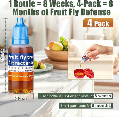 Skiennix Fruit Fly Trap Refill Liquid - Effective Gnat Killer Bait with Long-Lasting Fruit Scent (4 Pack)