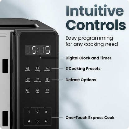 Chefman Microwave Oven - 0.7 Cu. Ft. Compact Design with 10 Power Levels & Child Safety Lock - Black
