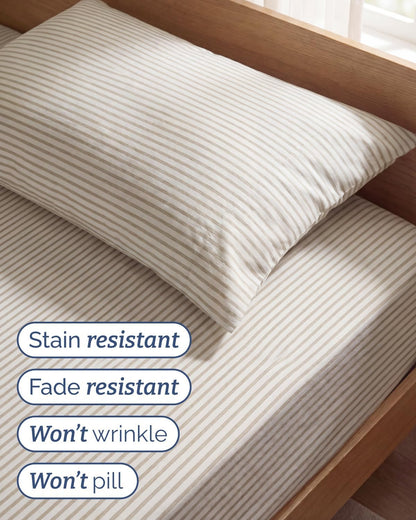 Skiennix Twin Size 3-Piece Sheet Set - Comfy, Breathable & Cooling Bed Sheets - Luxury Beige Stripes