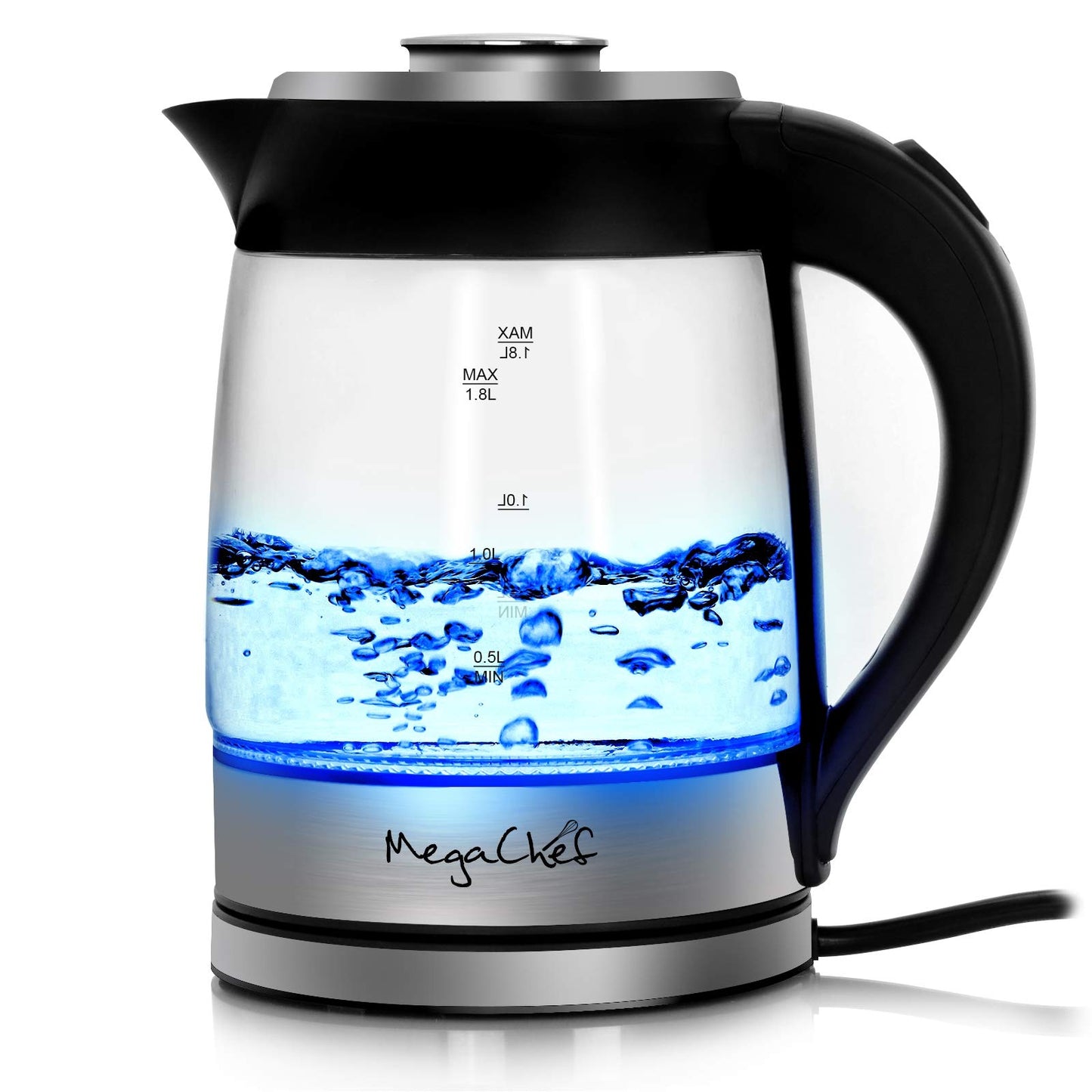 MegaChef 1.8Lt. Glass Body and Stainless Steel Electric Tea Kettle with Tea Infuser