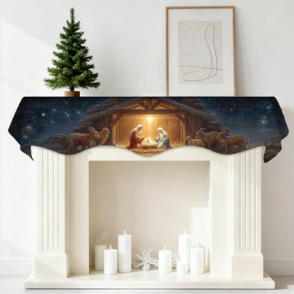 Nuxovilar Christmas Mantel Scarf Cover 19x79 in - Nativity Design, Polyester (YYE04304)
