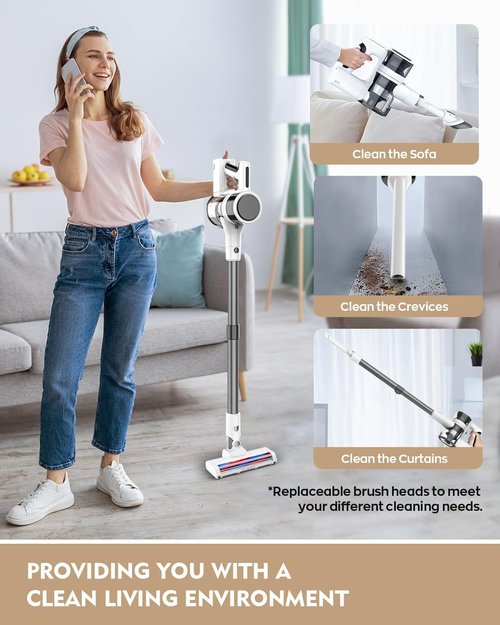Comvtu Cordless Vacuum Cleaner - 80,000PRM Powerful Motor | 35 Min Runtime, 2 Modes, Detachable Parts - Onion White