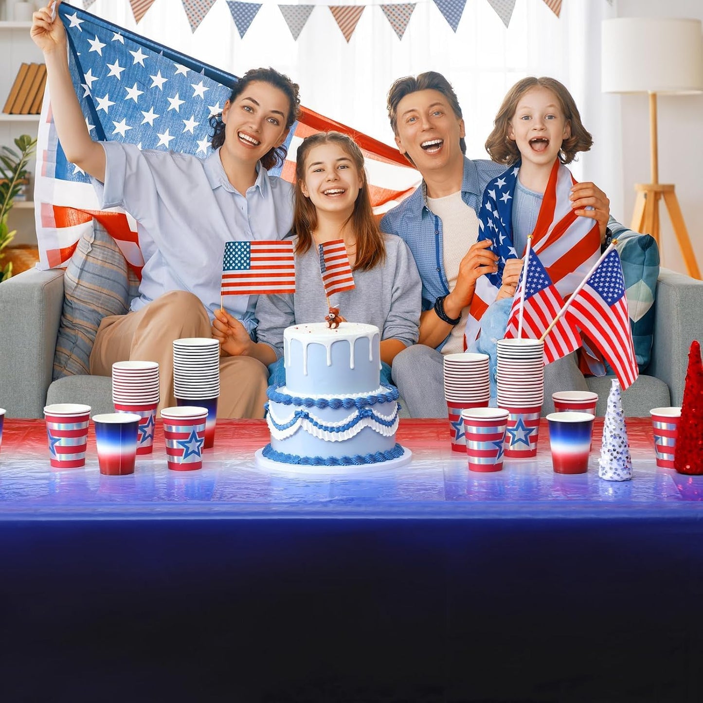 Oudain 12-Pack Patriotic Tablecloths - 54" x 108" Red, White & Blue Gradient for 4th of July Celebrations