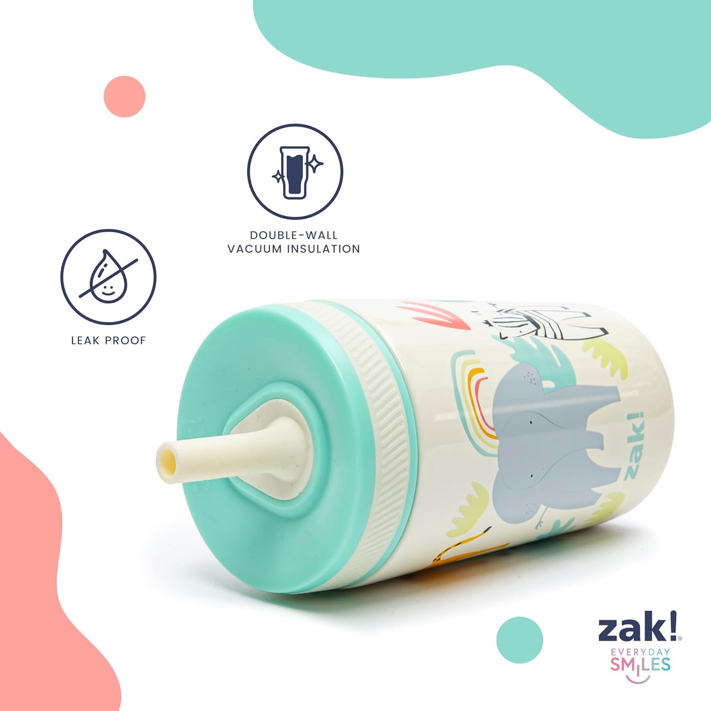Zak Designs Kelso Toddler Sippy Cup - 12oz Vacuum Insulated, Leak-Proof Design for Kids | Spaceships