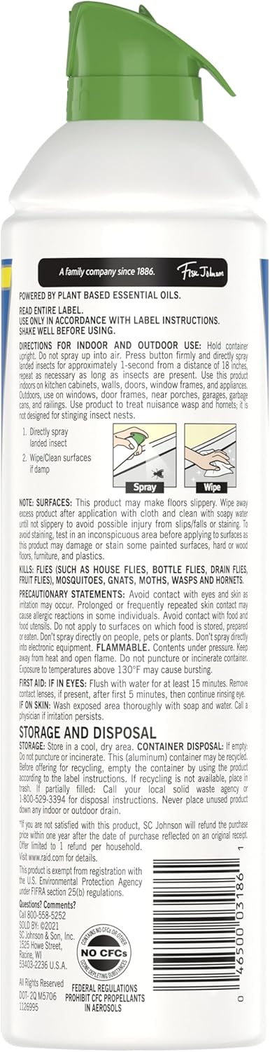 Raid Essentials Fly, Gnat & Mosquito Killer Spray - Safe for Kids & Pets | 10 oz