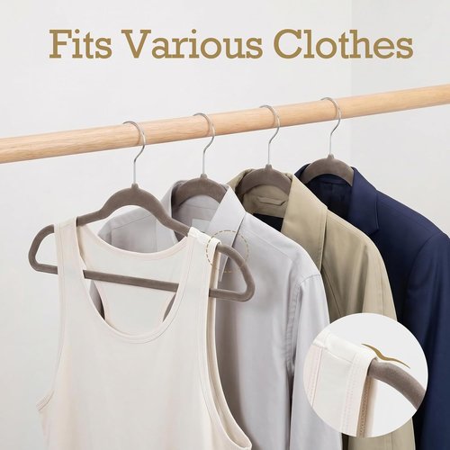 HOUSE DAY Velvet Hangers - Non-Slip Heavy Duty Clothes Hangers | 60 Pack Taupe, Space-Saving Design