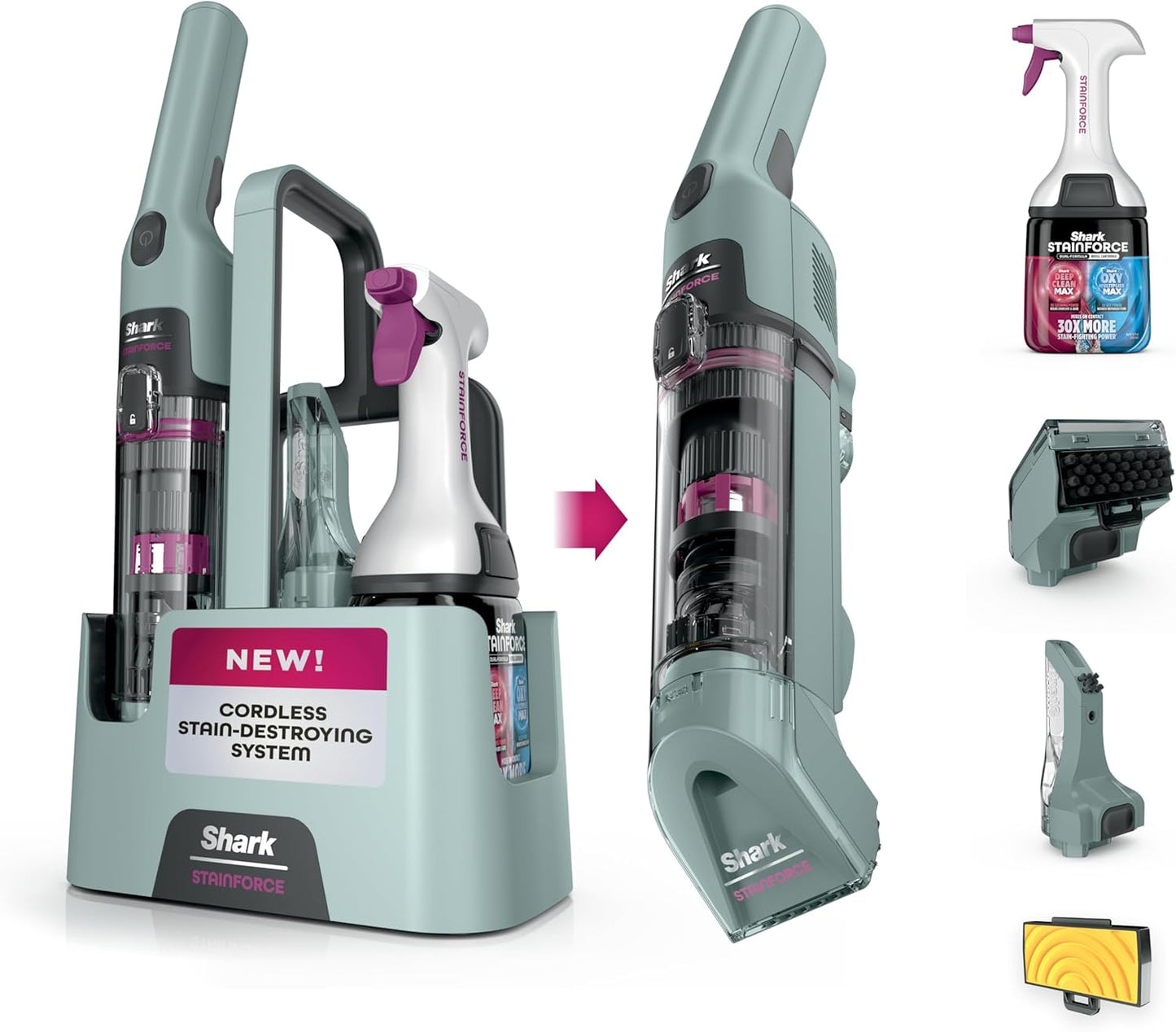Shark StainForce Cordless Portable Spot & Odor Remover System - Ideal for Carpets, Rugs & Upholstery