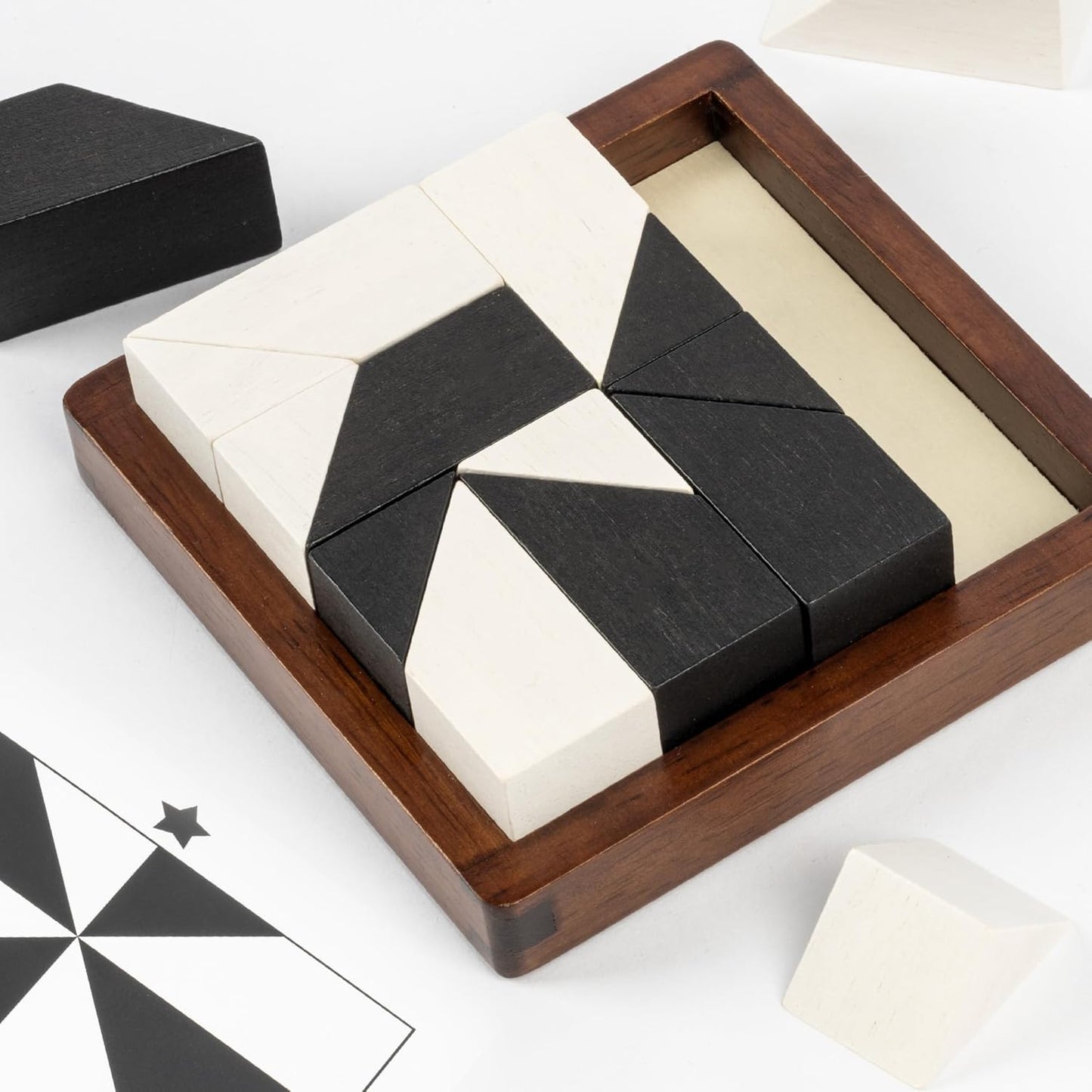 Wooden Hidden Blocks Puzzle Game - 80 Brain Challenges with Solid Wood Box | 3D Logic & Spatial Thinking Toy