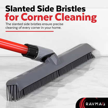 Skiennix 2-in-1 Silicone Rubber Broom | Swivel Pet Hair Removal with Long Handle - Ideal for Carpet & Floors