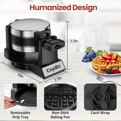 Skiennix Double Waffle Maker - 1400W Rotating Belgian Waffle Iron with Nonstick Plates & Removable Drip Tray | Black