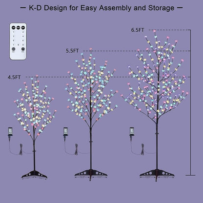 Lightshare 3-Tree LED Cherry Blossom Set - 4ft 5ft 6ft Lighted Trees with Remote, Multicolor