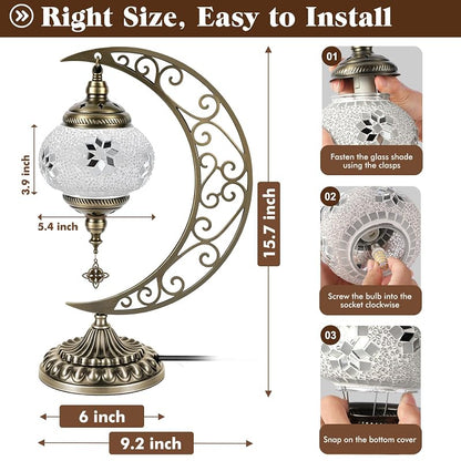 Lamwinsco DIY Turkish Mosaic Lamp Kit - Green Variation, Crescent Moon Table Lamp