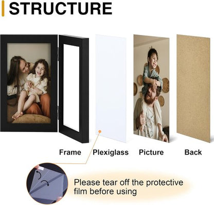decorUhome 4x6 Vertical Picture Frame - Engineered Wood Bifold Design with Plexiglass for Tabletop Display | Black
