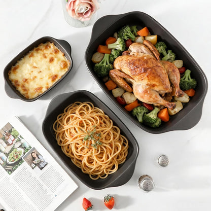 Regine Switzerland Casserole Dish Set - Ceramic Bakeware for Oven | 3 Deep Sizes: 0.63/1.8/4 QT - Matte Black