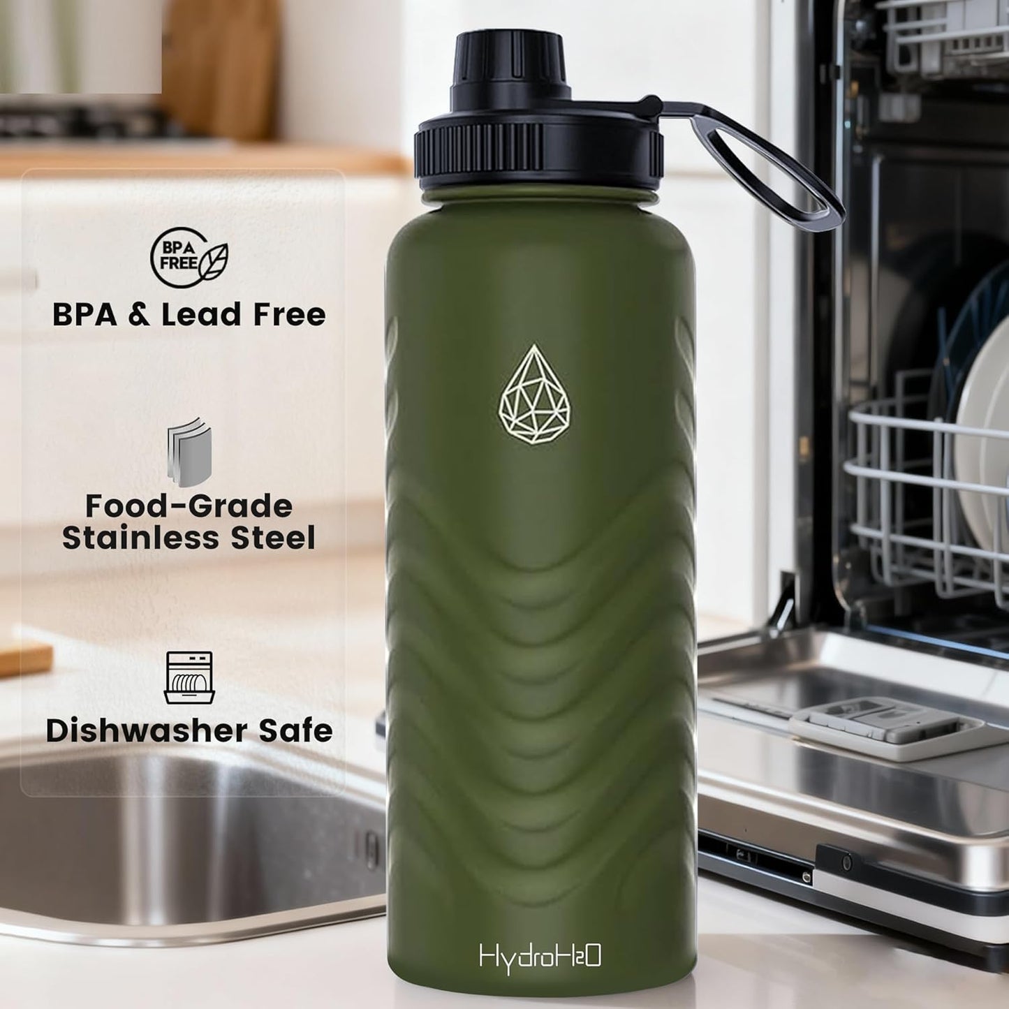 Skiennix 24oz Stainless Steel Insulated Water Bottle - 48H Cold & 24H Hot, Leak-Proof, BPA-Free | Green