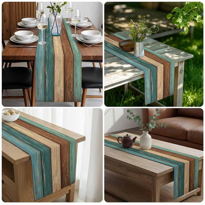 Teal Cotton Linen Table Runner 13x90 Inch - Rustic Burlap Dresser Scarf, Non-Slip Home Decor (Green/Blue/Brown) - Farmhouse Wedding Table Setting