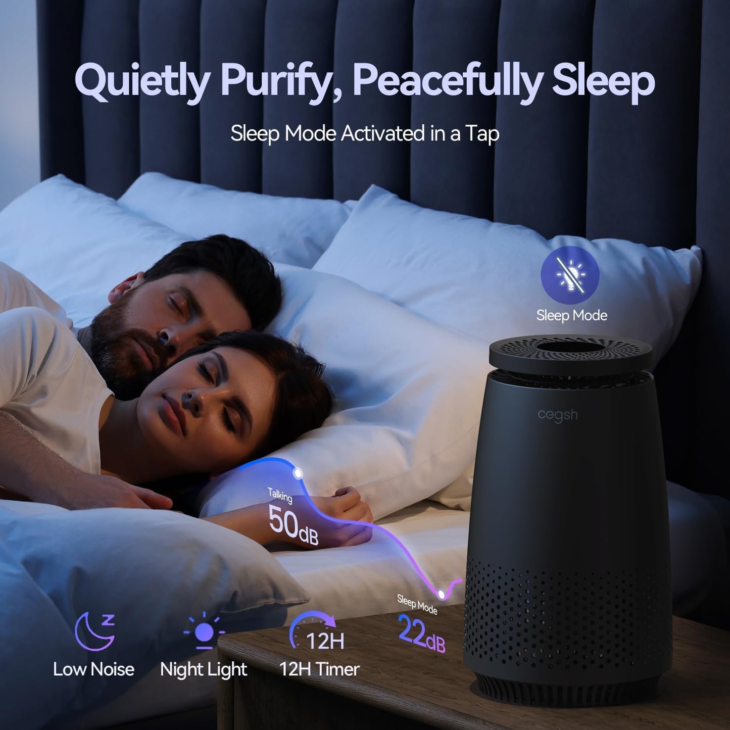 Skiennix Air Purifier - 3-in-1 HEPA Filter for Pets, Dust, and Smoke | Quiet Operation, 12H Timer, Black