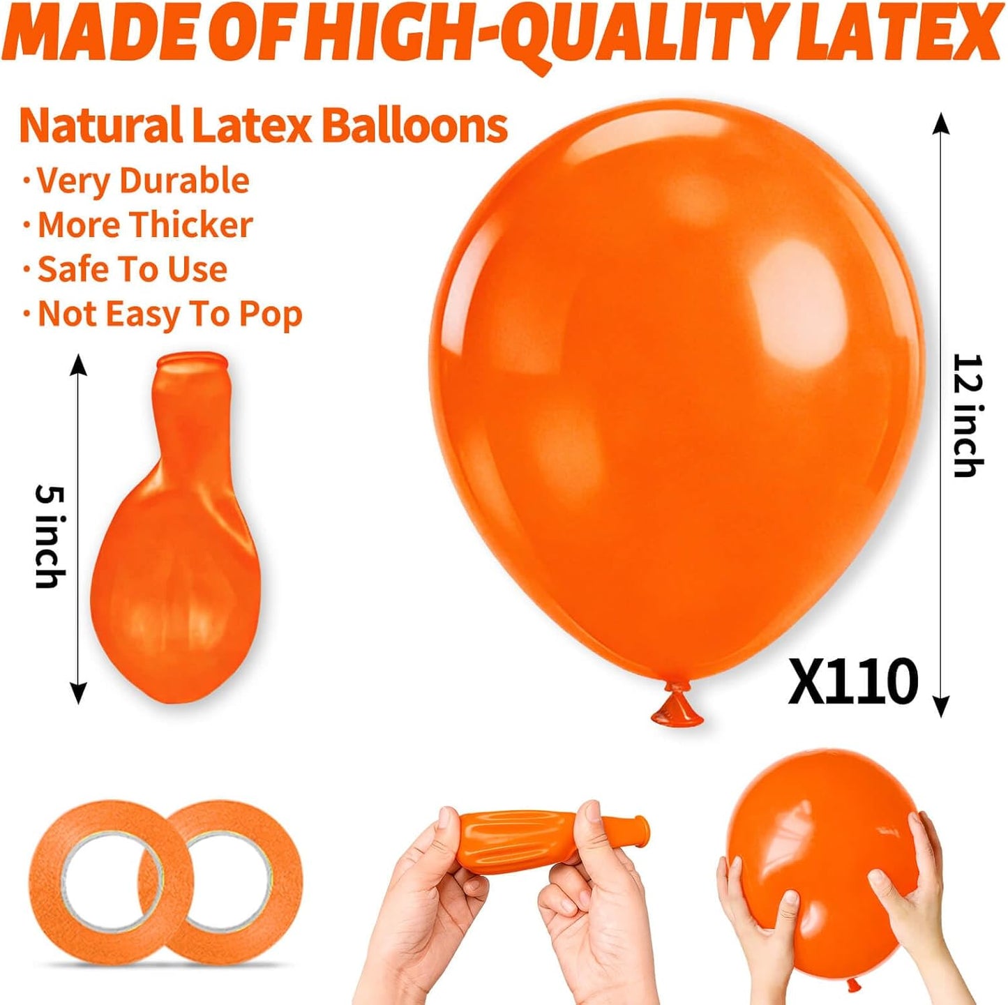 Orange Latex Balloons by [Brand Name] - 110pcs 12-Inch for Birthday Parties & Baby Showers