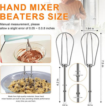 Kitchenaid Hand Mixer Attachments - Stainless Steel Whisk, Beater & Dough Hook Set | 6-Piece