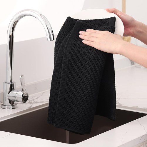 Homaxy 100% Cotton Kitchen Dish Towels - Ultra Soft, Absorbent & Quick Drying | 20 x 28 Inches, 8-Pack, Black