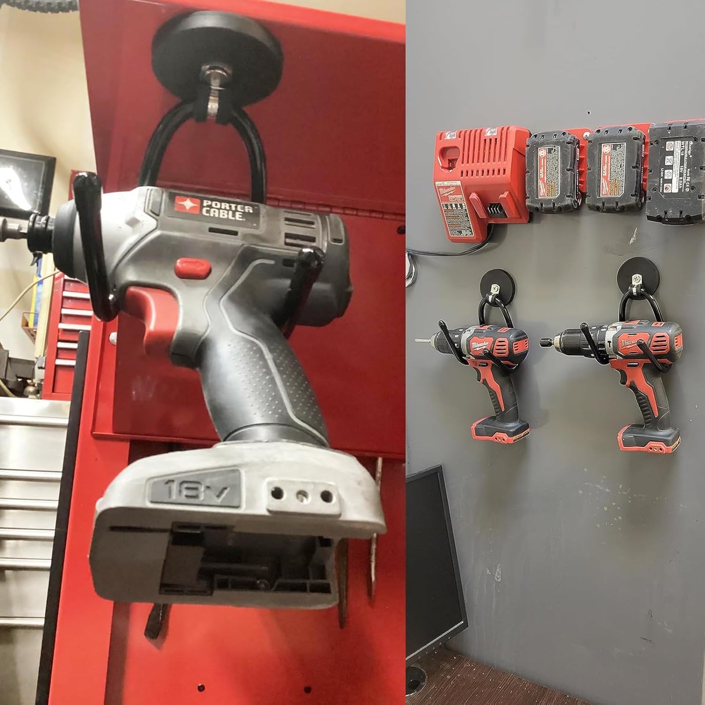Skiennix Heavy-Duty Magnetic Hooks - 4 Pack Power Tool Organizer for Garage & Workshop Storage