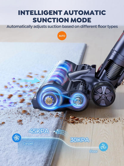 Skiennix Cordless Vacuum Cleaner - 110 Mins Runtime with 2 Batteries | 45KPA Suction for Pet Hair & Carpets