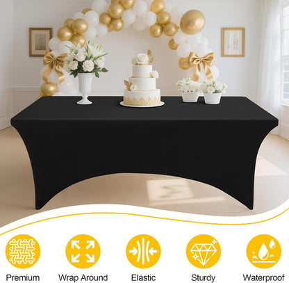 Smiry Spandex Table Cloth - 2 Pack Elastic Fitted Stretch Covers | Washable & Wrinkle-Free (Black, 48"x30"x30")