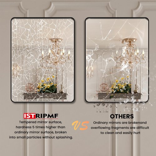ISTRIPMF 22x30 Inch Black Bathroom Mirror,Rectangle Wall Mirror for Bathroom,Round Corner Matte Black Metal Framed Mirror(Horizontal/Vertical)