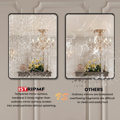 ISTRIPMF 22x30 Inch Black Bathroom Mirror,Rectangle Wall Mirror for Bathroom,Round Corner Matte Black Metal Framed Mirror(Horizontal/Vertical)