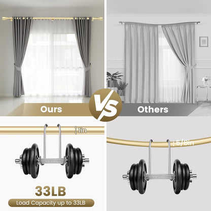 Regine Switzerland 1” Diameter Adjustable Curtain Rod - Heavy Duty Gold Splicing Design, 30-144 Inch