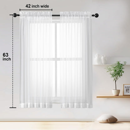 OWENIE Sheer White Curtains, Sheer Curtains 63 inch Length 2 Panels Set, Rod Pocket Voile Fimly Sheer Drapes for Living Room/Bedroom, 2pcs, Each 42" W x 63" L