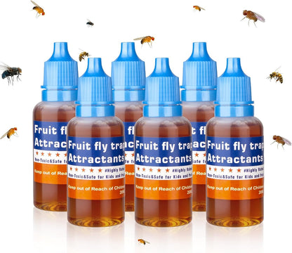 Skiennix Fruit Fly Trap Refill Liquid - Long-Lasting Gnat Killer Bait | Safe for Kitchen & Bathroom (6 Pack)
