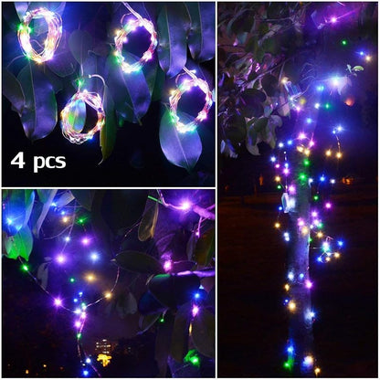Multicolor 4-Pack LED String Lights Battery Operated 50 LEDs – 16.4ft Copper Wire Set