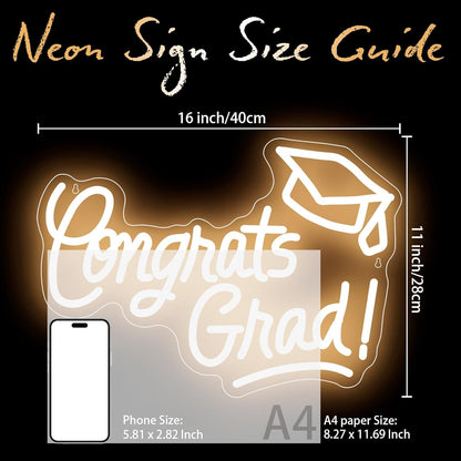 Skiennix Congrats Grad Neon Sign - Warm White LED Graduation Cap Light | 16x11 Inches for Class of 2026 Celebrations