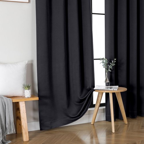 OWENIE Sally Blackout Curtains 84 Inches Long 2 Panels Set for Bedroom Living Room, Solid Thermal Insulated Privacy Room Darkening Window Treatment Drapes, 2 Pcs Each W40 x L84 Inch, Black