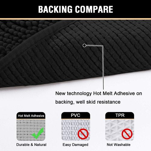 H.VERSAILTEX Black Bathroom Rug Set 2 Piece, Bath Mats for Bathroom Floor, Super Thick Soft Shaggy Chenille Bath Mats Machine Washable, Dry Fast Water Absorbent Bath Mats(20" x 32"/17" x 24")