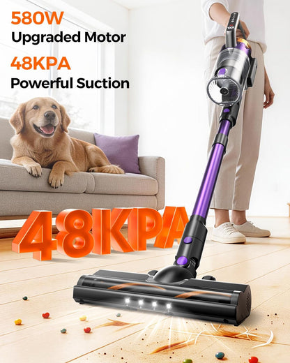 Skiennix Cordless Vacuum Cleaner - 580W Powerful Suction, 65 Min Runtime, Lightweight Stick for Pet Hair & Hard Floors