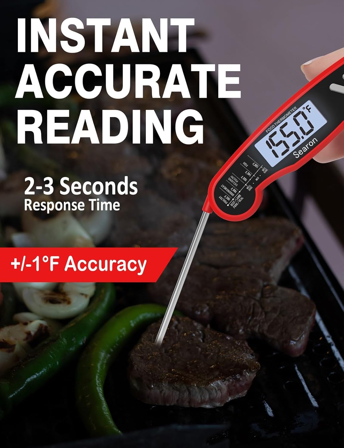 Searon Digital Meat Thermometer - Instant Read, Waterproof & Backlit | Perfect for BBQ, Grilling & Baking