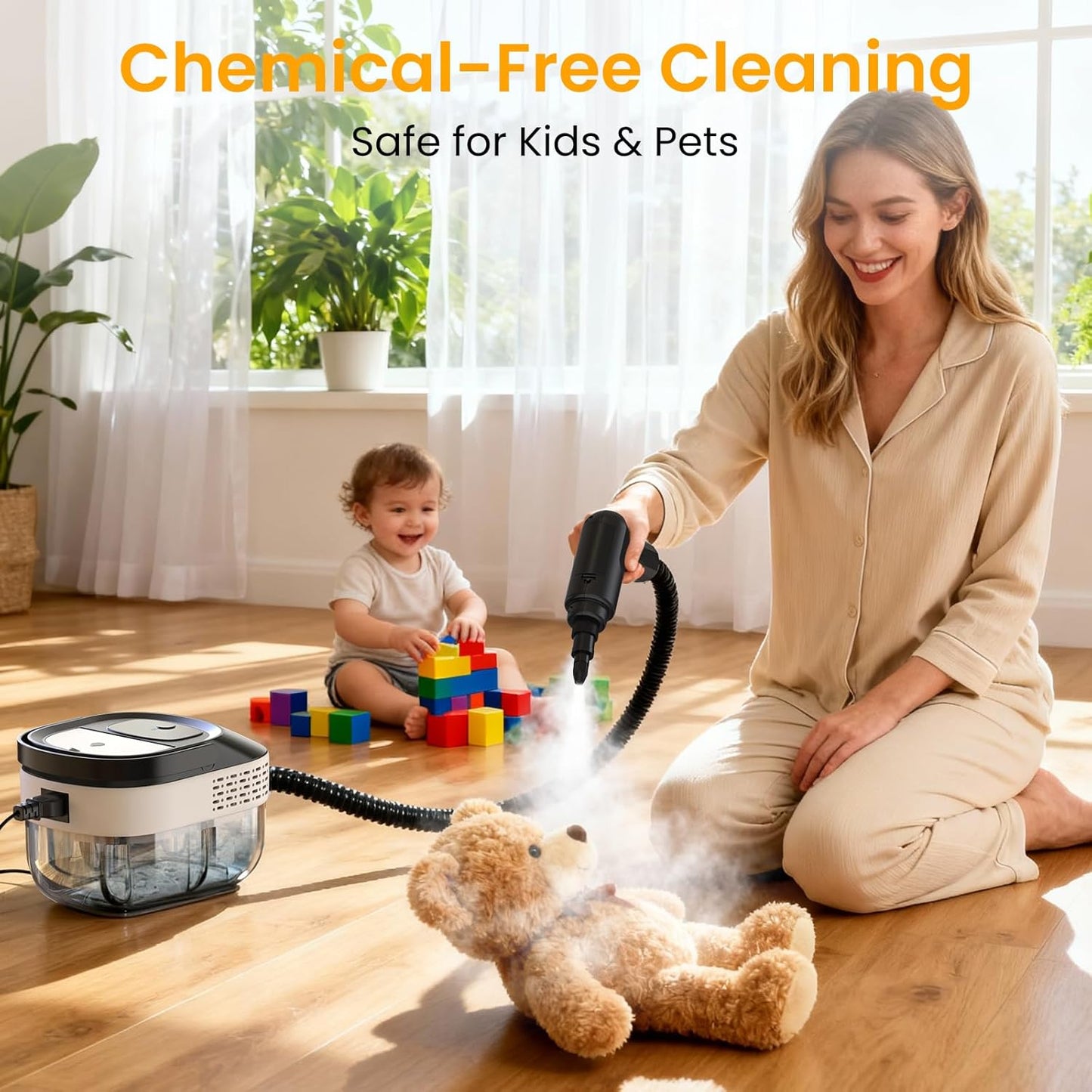 Skiennix Pressurized Steam Cleaner - 1.6L Handheld Steamer with 3-Level Adjustment & 2500W Power | 22-Piece Accessory Set for Home, Car & Multi-Surface Cleaning
