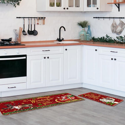 Santa Black Kitchen Rugs 2-Piece Set 17x29 & 17x47 Inches